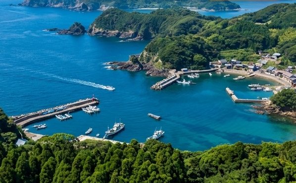 五島の入り江と港の風景